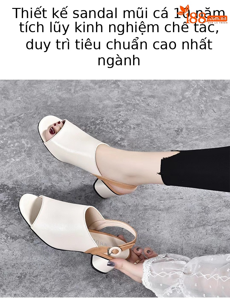 Sandal nữ quai ngang da mềm mũi hở gót vuông phong cách La Mã — Màu be chi tiết 5