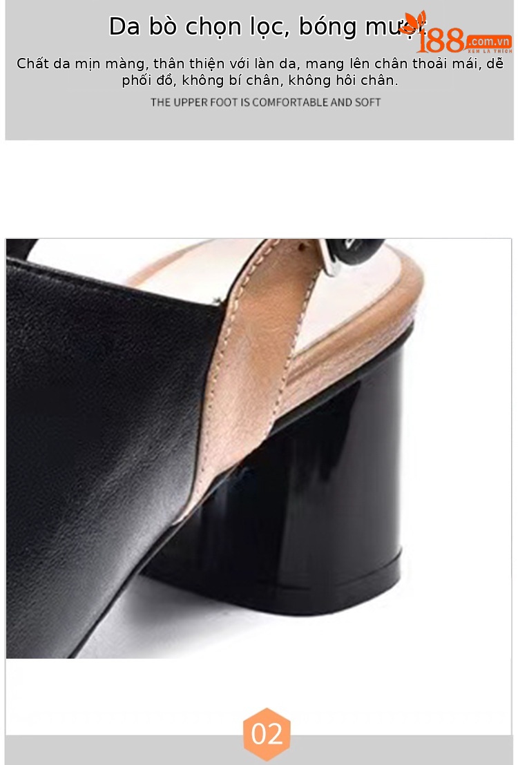 Sandal nữ quai ngang da mềm mũi hở gót vuông phong cách La Mã — Màu be chi tiết 8