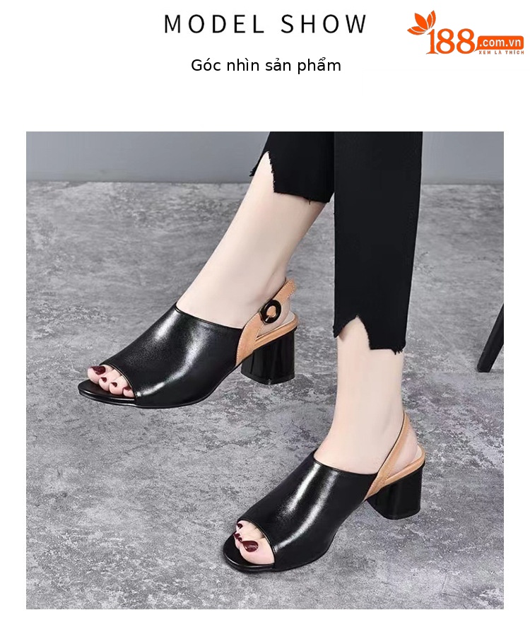 Sandal nữ quai ngang da mềm mũi hở gót vuông phong cách La Mã — Màu be chi tiết 9