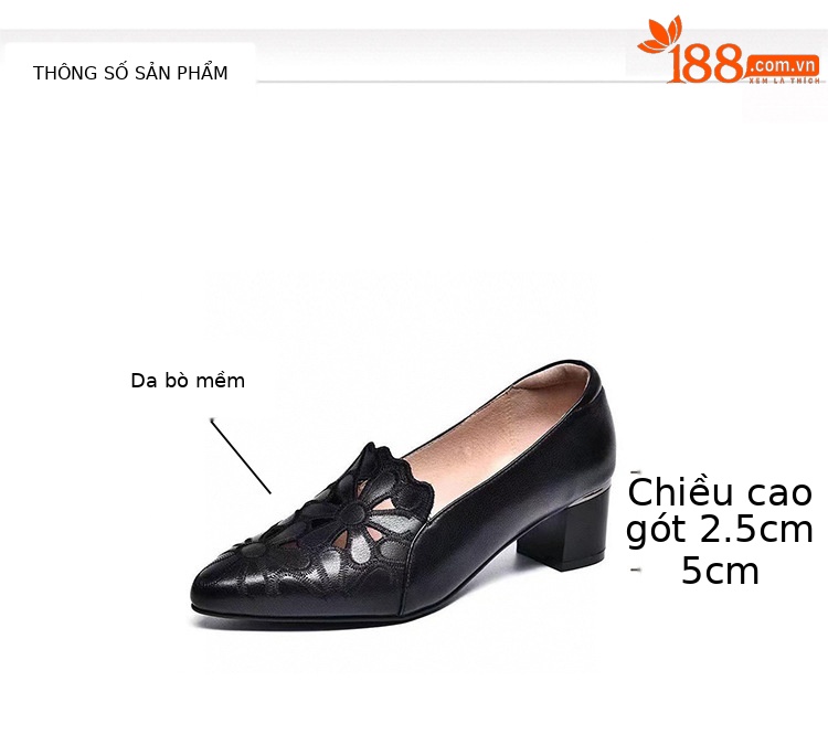 Giày nữ mũi nhọn khoét lỗ đế xuồng chunky gót thấp da thật mềm — Màu be-năm cm chi tiết 6