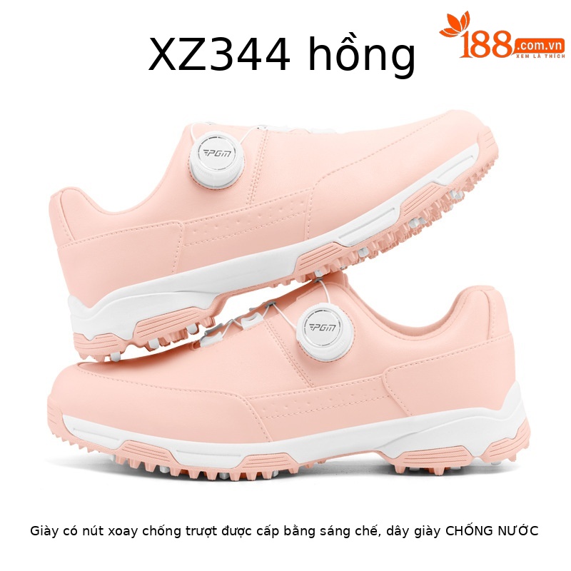 Giày golf nữ PGM chống nước, dây khóa quay, đế EVA cao đàn hồi — XZ344-màu hồng, XZ344-màu trắng