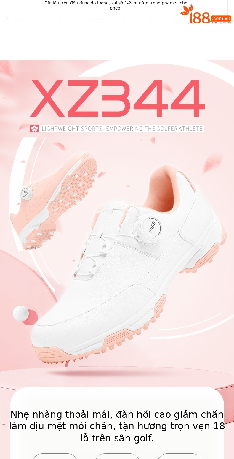 Giày golf nữ PGM chống nước, dây khóa quay, đế EVA cao đàn hồi — XZ344-màu hồng, XZ344-màu trắng chi tiết 2