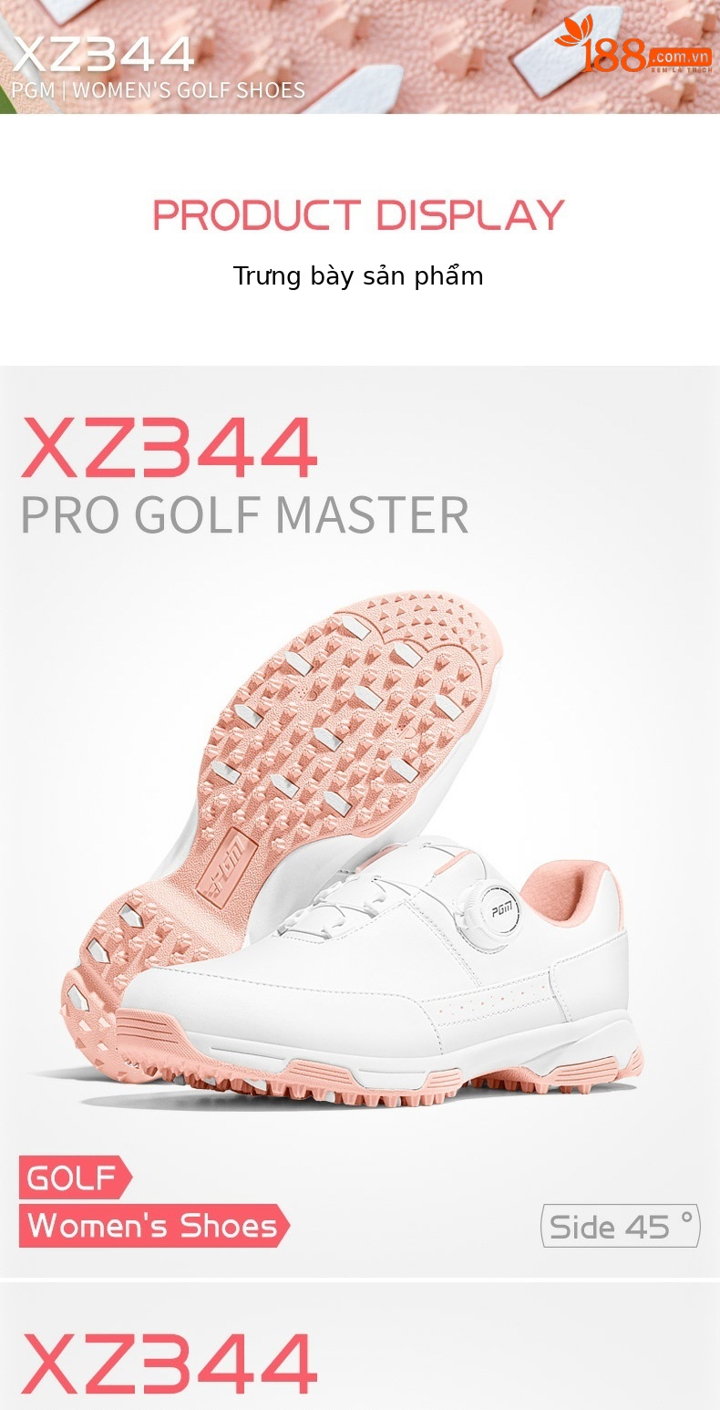 Giày golf nữ PGM chống nước, dây khóa quay, đế EVA cao đàn hồi — XZ344-màu hồng, XZ344-màu trắng chi tiết 10