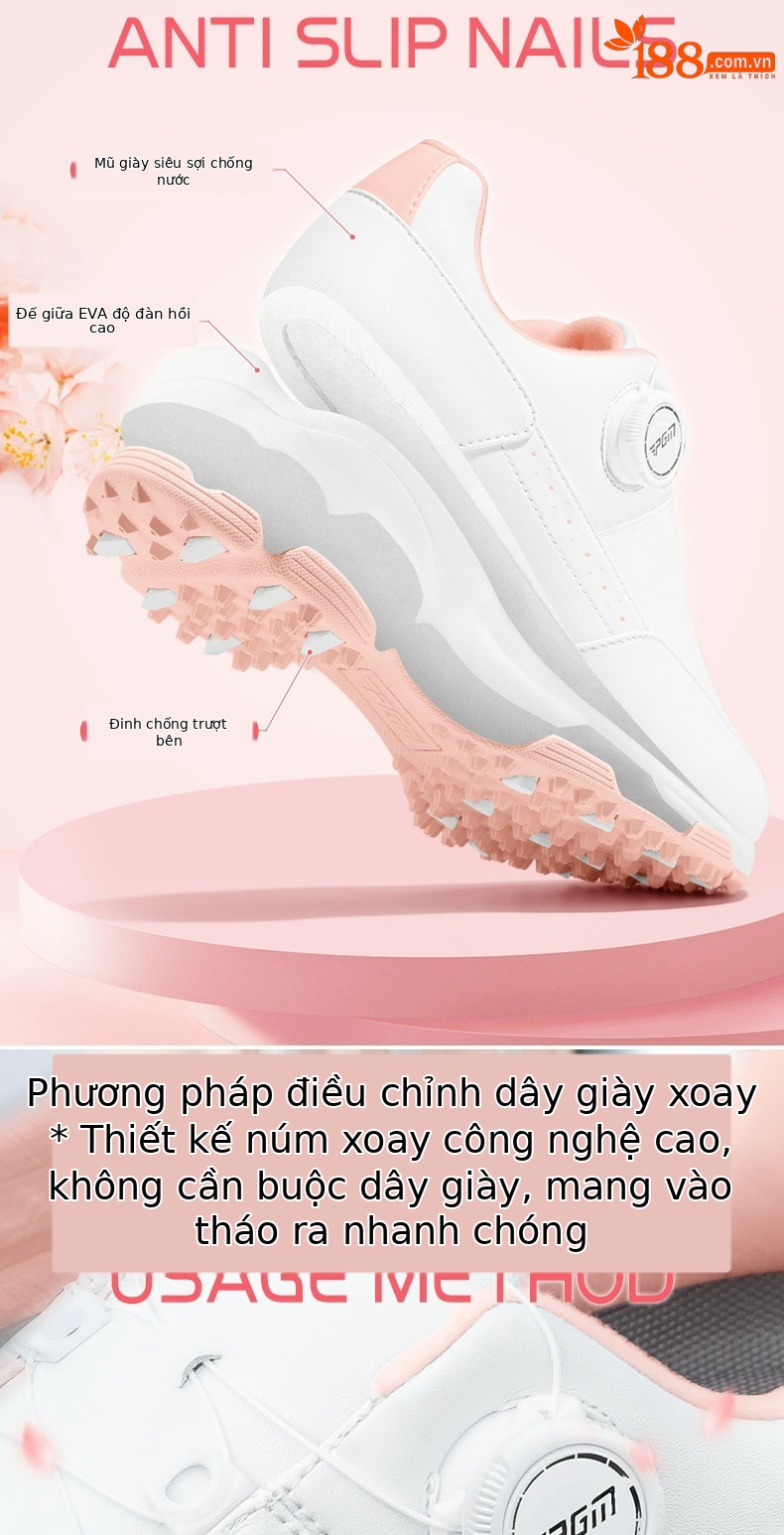 Giày golf nữ PGM chống nước, dây khóa quay, đế EVA cao đàn hồi — XZ344-màu hồng, XZ344-màu trắng chi tiết 4