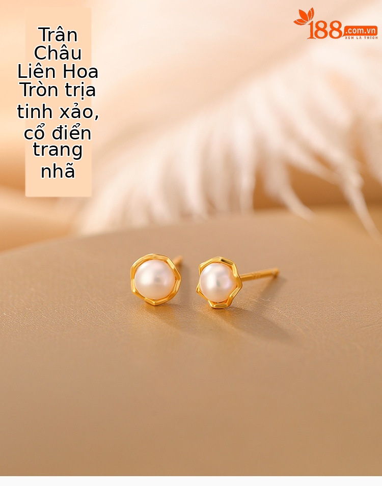 Bông tai hạt tròn hoa sen ngọc trai nước ngọt mạ vàng bạc S925 phong cách Trung Quốc — Kiểu màu bạc chi tiết 1