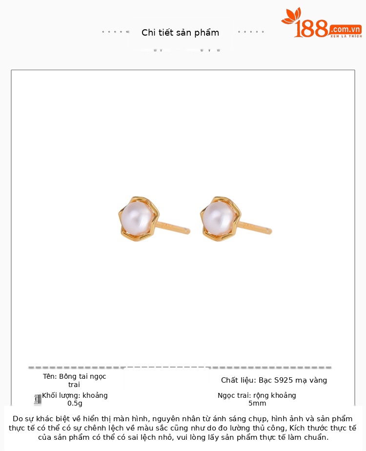 Bông tai hạt tròn hoa sen ngọc trai nước ngọt mạ vàng bạc S925 phong cách Trung Quốc — Kiểu màu bạc chi tiết 2