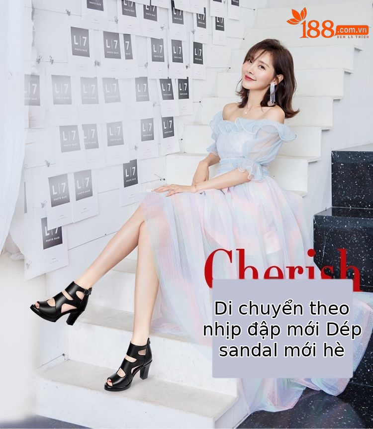 Sandal La Mã gót thô da thật mũi cá đế dày mẫu mới mùa hè 2024, gót 8 cm — Gót đen cao 8 cm chi tiết 1