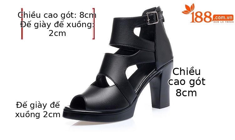 Sandal La Mã gót thô da thật mũi cá đế dày mẫu mới mùa hè 2024, gót 8 cm — Gót đen cao 8 cm chi tiết 5