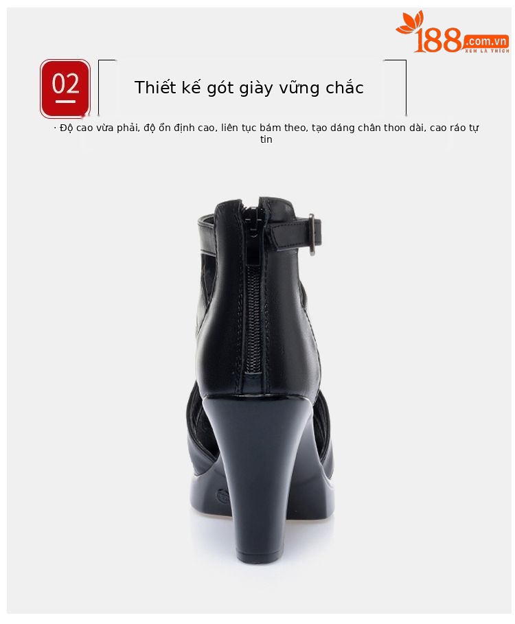 Sandal La Mã gót thô da thật mũi cá đế dày mẫu mới mùa hè 2024, gót 8 cm — Gót đen cao 8 cm chi tiết 8