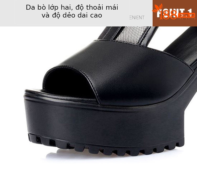 Sandal nữ da thật lưới rỗng mũi nhọn gót cao đế dày kiểu La Mã — Màu đen chi tiết 6