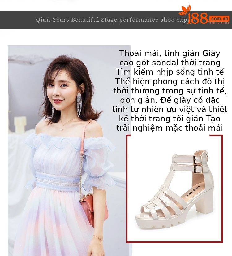 Sandal La Mã da thật gót vuông cao 9.5 cm mũi hở đế dày cổ cao — Da sáng chế cao gót trắng 9.5 cm, Da sáng chế gót đen cao 9.5 cm chi tiết 2
