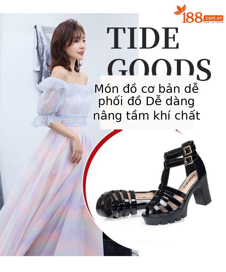 Sandal La Mã da thật gót vuông cao 9.5 cm mũi hở đế dày cổ cao — Da sáng chế cao gót trắng 9.5 cm, Da sáng chế gót đen cao 9.5 cm chi tiết 6