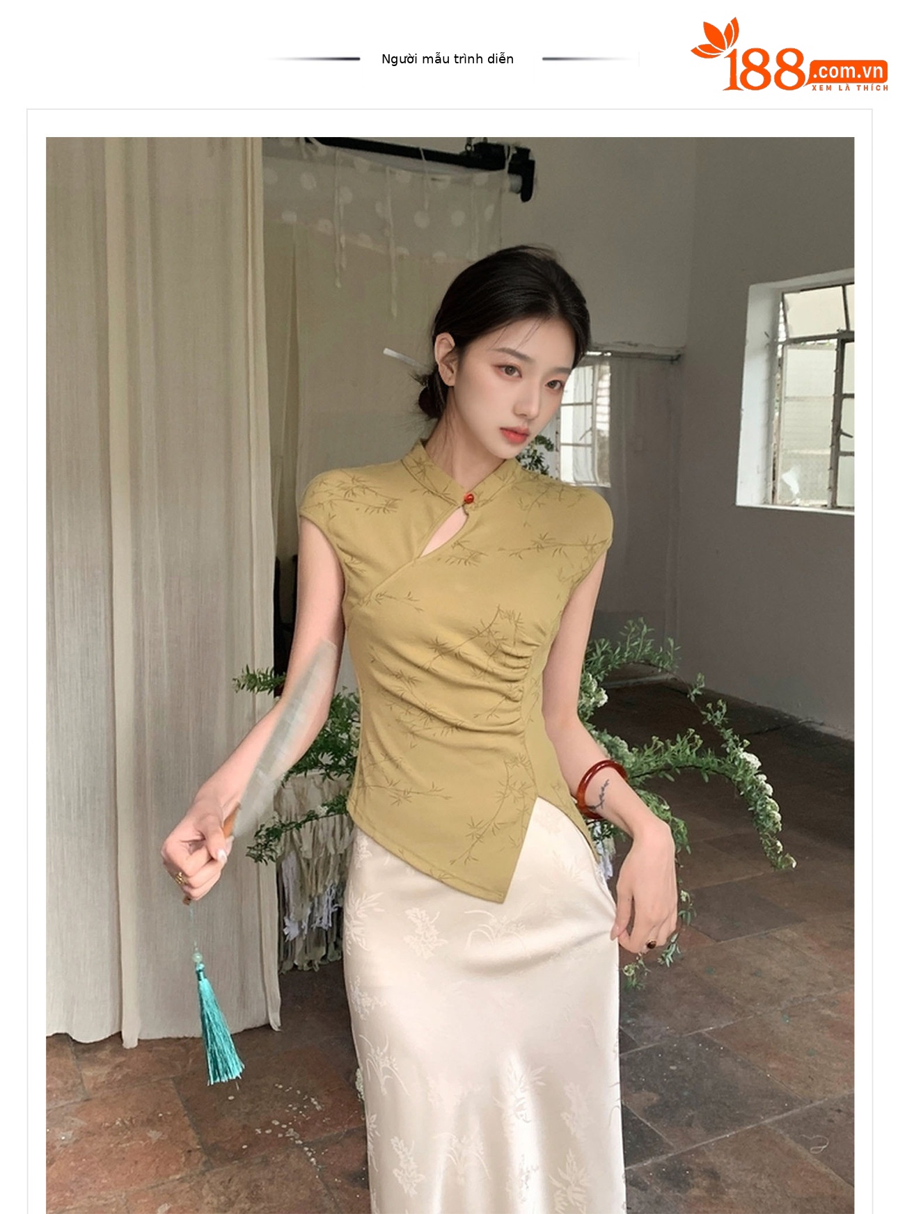Váy midi acetate in hoa phong cách Trung Hoa mới mùa hè 2025 — Màu đen, Màu vàng, Màu hồng, Màu trắng chi tiết 1