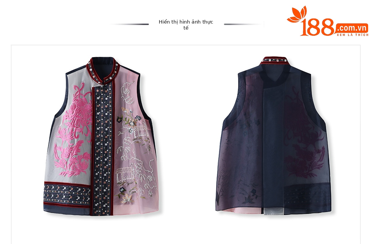 Áo vest gile nữ phong cách Trung Hoa mới, thêu họa tiết phối màu, chất liệu lụa tơ tằm, mã ZX M4238 — Phối màu chi tiết 16