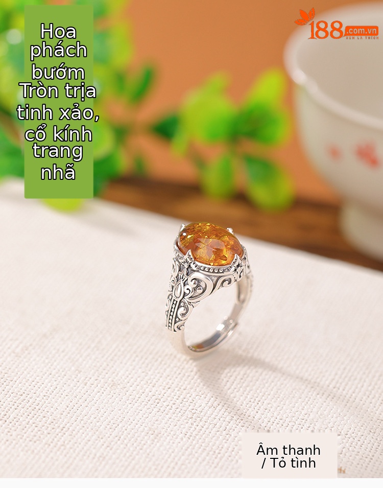 Nhẫn bạc S925 hình bướm mặt trứng phong cách dân tộc cổ điển — Mở một size chi tiết 1