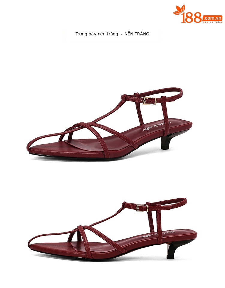 Sandal hở mũi nữ quai mảnh gót mèo con 4 cm phong cách tối giản — Màu đen chi tiết 39