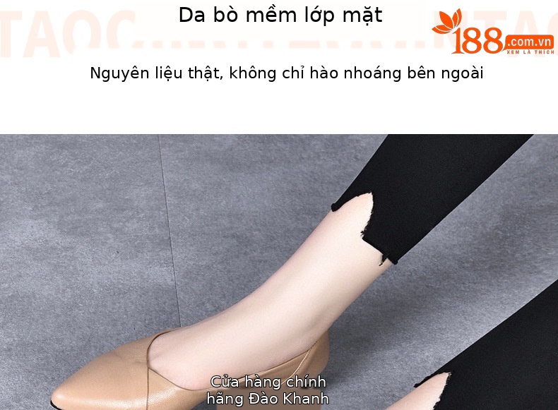 Giày lười nữ mũi nhọn đế bằng da thật mềm, phong cách bà ngoại, đi mùa xuân thu — Màu đen chi tiết 6