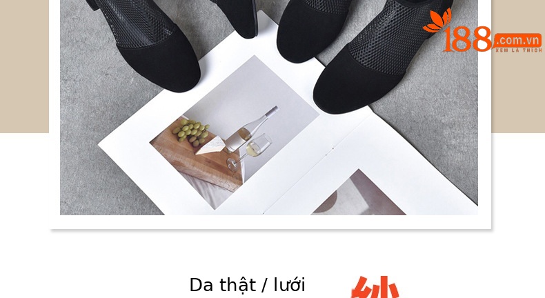 Sandal cao cổ nữ da thật mũi tròn gót dày 2.5 cm kiểu La Mã khoét lỗ lưới thoáng khí — Chiều cao gót 2.5 cm chi tiết 5
