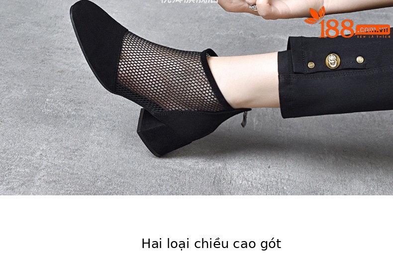 Sandal cao cổ nữ da thật mũi tròn gót dày 2.5 cm kiểu La Mã khoét lỗ lưới thoáng khí — Chiều cao gót 2.5 cm chi tiết 7