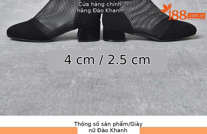 Sandal cao cổ nữ da thật mũi tròn gót dày 2.5 cm kiểu La Mã khoét lỗ lưới thoáng khí — Chiều cao gót 2.5 cm chi tiết 9