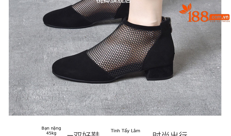 Sandal cao cổ nữ da thật mũi tròn gót dày 2.5 cm kiểu La Mã khoét lỗ lưới thoáng khí — Chiều cao gót 2.5 cm chi tiết 19