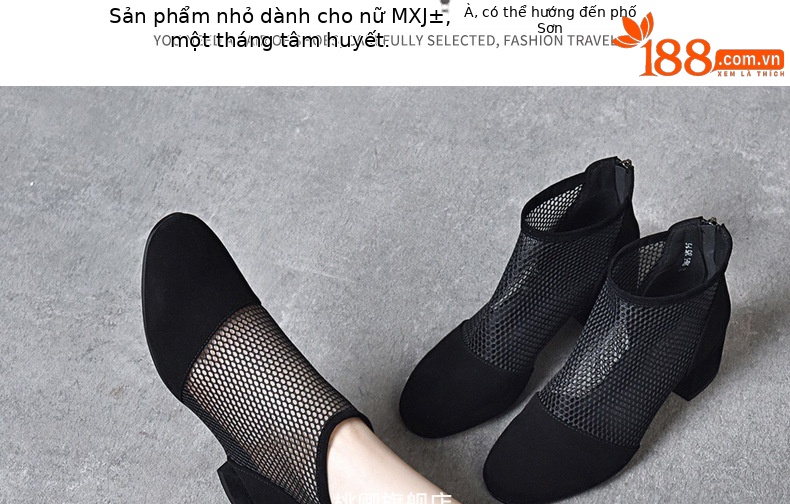 Sandal cao cổ nữ da thật mũi tròn gót dày 2.5 cm kiểu La Mã khoét lỗ lưới thoáng khí — Chiều cao gót 2.5 cm chi tiết 20