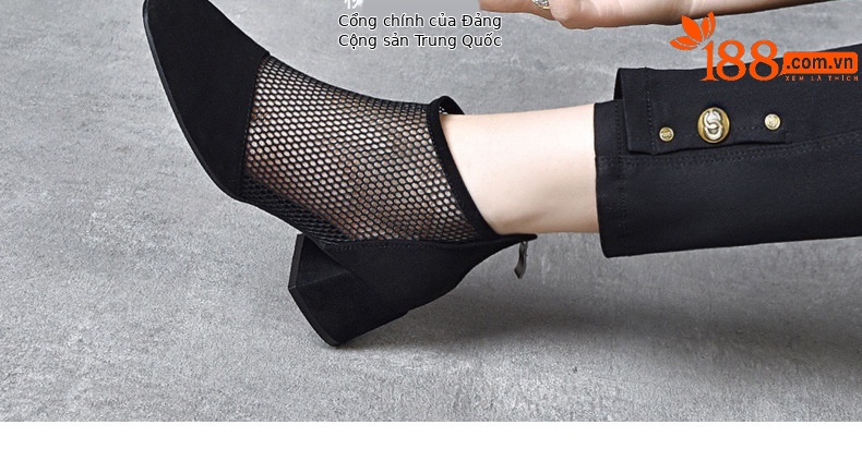 Sandal cao cổ nữ da thật mũi tròn gót dày 2.5 cm kiểu La Mã khoét lỗ lưới thoáng khí — Chiều cao gót 2.5 cm chi tiết 30