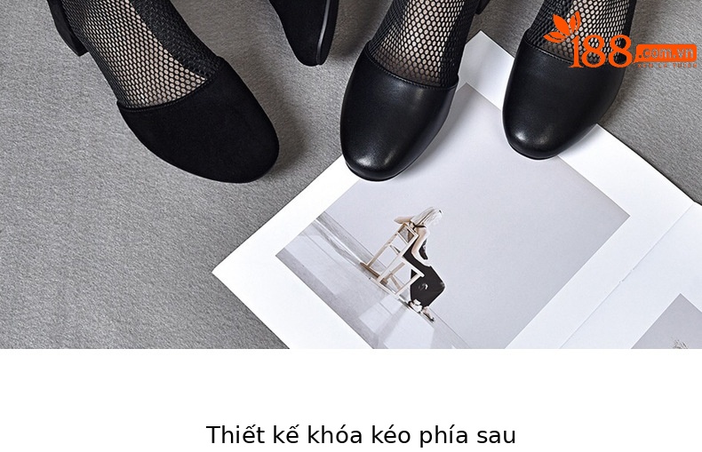 Giày boot ngắn lưới da thật mũi tròn gót dày thoáng khí — Màu đen da cừu chi tiết 7