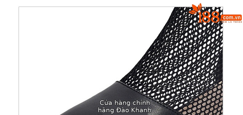 Giày boot ngắn lưới da thật mũi tròn gót dày thoáng khí — Màu đen da cừu chi tiết 12