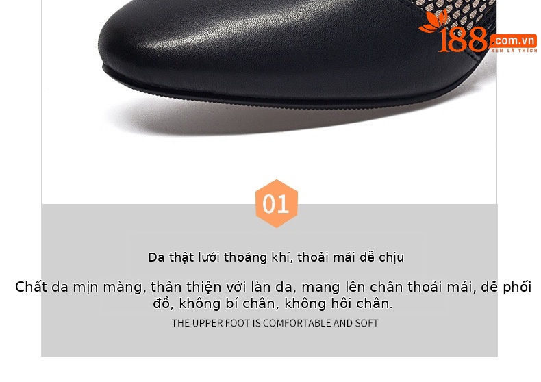 Giày boot ngắn lưới da thật mũi tròn gót dày thoáng khí — Màu đen da cừu chi tiết 13