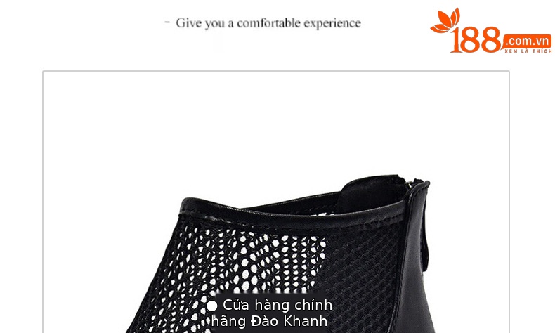 Giày boot ngắn lưới da thật mũi tròn gót dày thoáng khí — Màu đen da cừu chi tiết 14