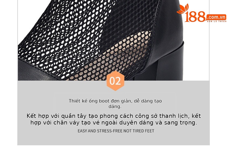 Giày boot ngắn lưới da thật mũi tròn gót dày thoáng khí — Màu đen da cừu chi tiết 15