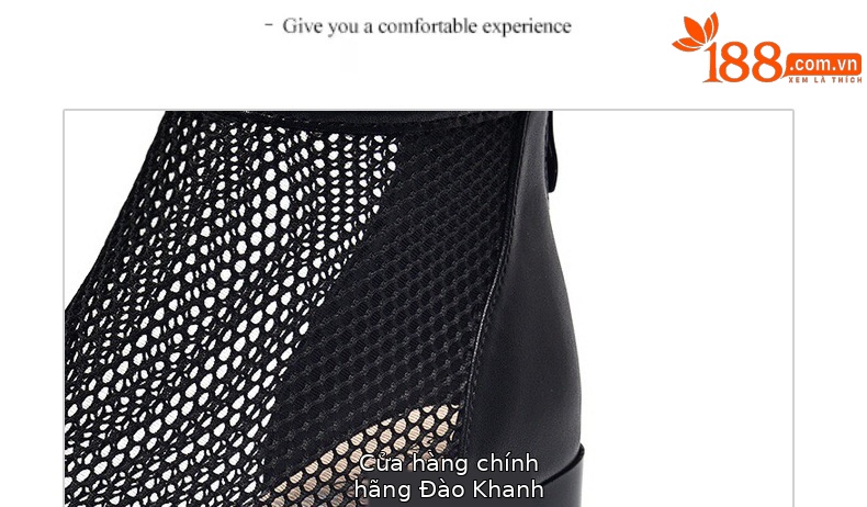 Giày boot ngắn lưới da thật mũi tròn gót dày thoáng khí — Màu đen da cừu chi tiết 16