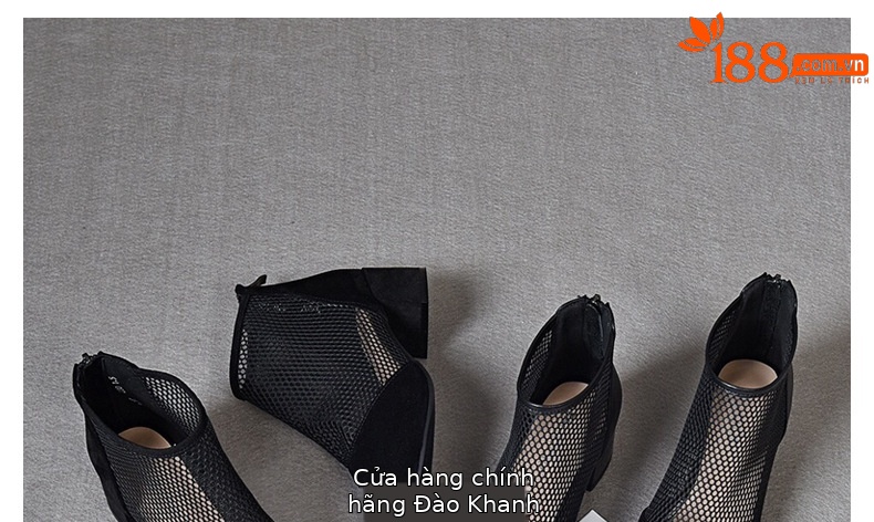 Giày boot ngắn lưới da thật mũi tròn gót dày thoáng khí — Màu đen da cừu chi tiết 31