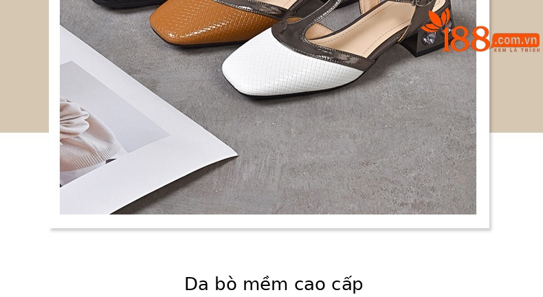 Sandal da thật mũi kín gót thấp đế mềm mũi vuông phong cách Pháp — Màu nâu chi tiết 5