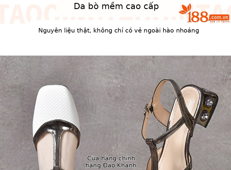Sandal da thật mũi kín gót thấp đế mềm mũi vuông phong cách Pháp — Màu nâu chi tiết 6