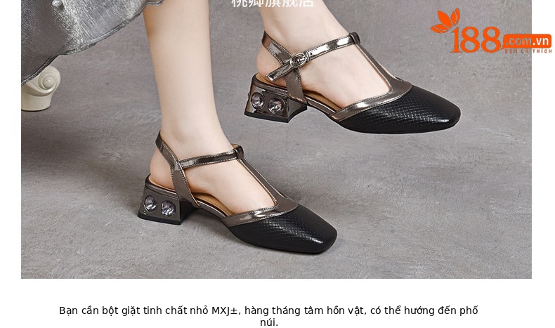 Sandal da thật mũi kín gót thấp đế mềm mũi vuông phong cách Pháp — Màu nâu chi tiết 19