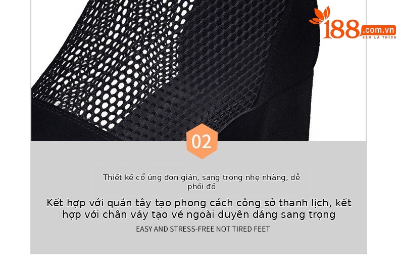 Giày boot lưới nữ mũi tròn gót thấp 2.5 cm, cổ thấp phối lưới thoáng khí — Da bò đen cao 2.5 cm chi tiết 15