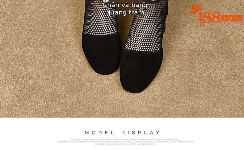 Giày boot lưới nữ mũi tròn gót thấp 2.5 cm, cổ thấp phối lưới thoáng khí — Da bò đen cao 2.5 cm chi tiết 21