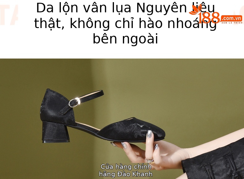 Sandal nữ da thật mũi kín gót dày phong cách Trung Quốc — Màu đen chi tiết 6