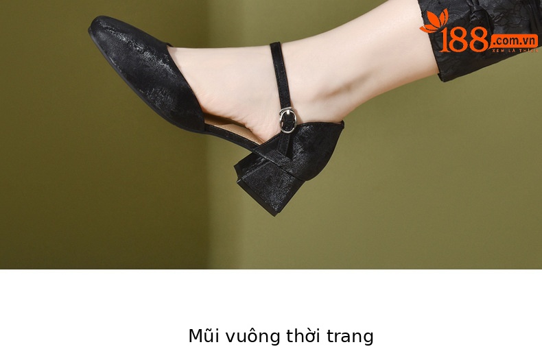Sandal nữ da thật mũi kín gót dày phong cách Trung Quốc — Màu đen chi tiết 7
