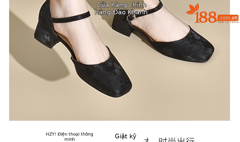 Sandal nữ da thật mũi kín gót dày phong cách Trung Quốc — Màu đen chi tiết 19
