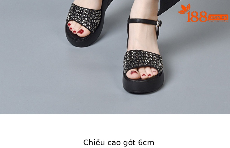 Dép đế xuồng nữ cao gót thoải mái, kiểu mới hè, da đen — Màu đen chi tiết 7
