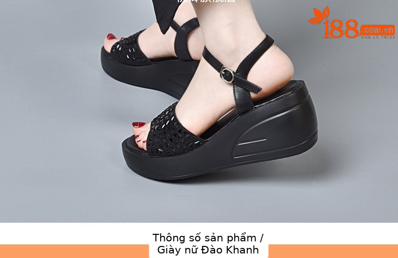 Dép đế xuồng nữ cao gót thoải mái, kiểu mới hè, da đen — Màu đen chi tiết 9