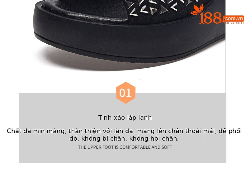 Dép đế xuồng nữ cao gót thoải mái, kiểu mới hè, da đen — Màu đen chi tiết 13