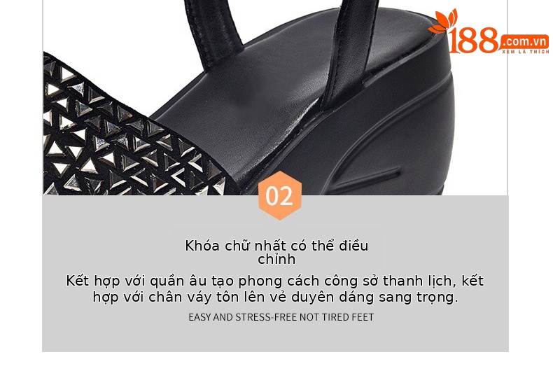 Dép đế xuồng nữ cao gót thoải mái, kiểu mới hè, da đen — Màu đen chi tiết 15