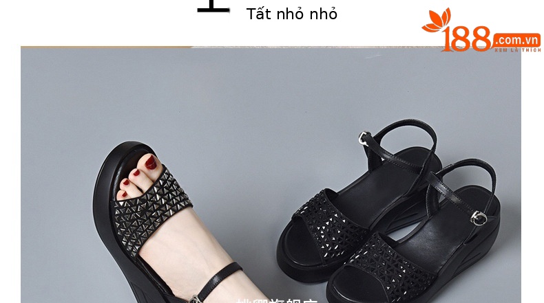 Dép đế xuồng nữ cao gót thoải mái, kiểu mới hè, da đen — Màu đen chi tiết 18