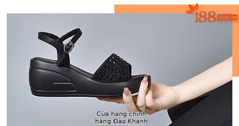 Dép đế xuồng nữ cao gót thoải mái, kiểu mới hè, da đen — Màu đen chi tiết 28
