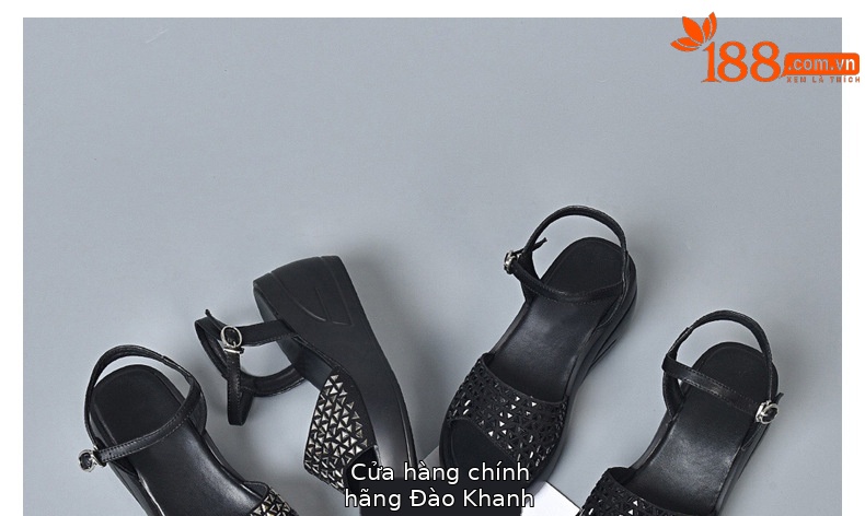 Dép đế xuồng nữ cao gót thoải mái, kiểu mới hè, da đen — Màu đen chi tiết 31