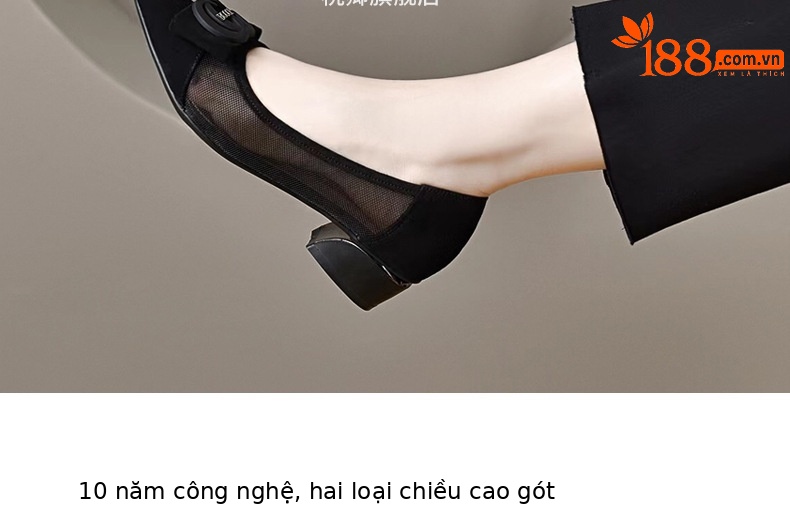 Giày sandal nữ mũi nhọn gót thấp 5 cm, da lưới thoáng khí, bít mũi hở gót — Chiều cao gót 5 cm chi tiết 7